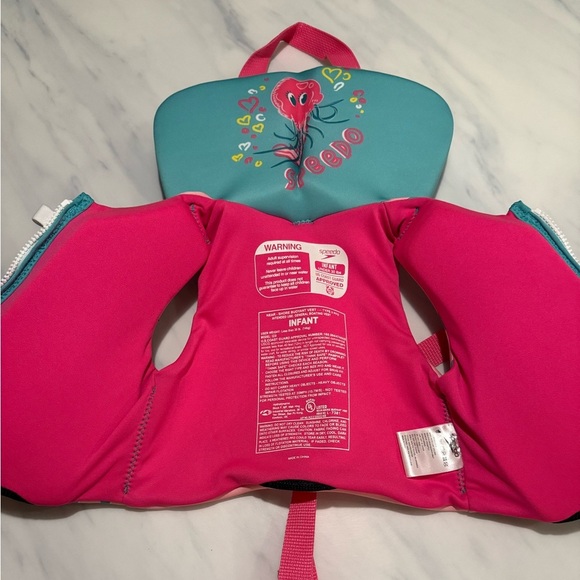 NWOT Speedo Infant Jellyfish Pink/Blue Coast Guard Cert Life Vest Under 30lbs - Picture 6 of 8